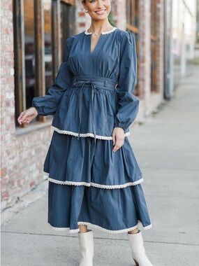 New Count You In Crimson Red Rickrack Midi Dress